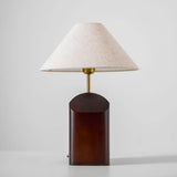 Rustic Dark Wood Walnut Geometric Inline Switch Table Lamp Image - 19