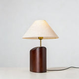 Rustic Dark Wood Walnut Geometric Inline Switch Table Lamp Image - 8