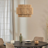 Rustic Double Layer Woven Rope Cylinder Pendant Light Image - 2