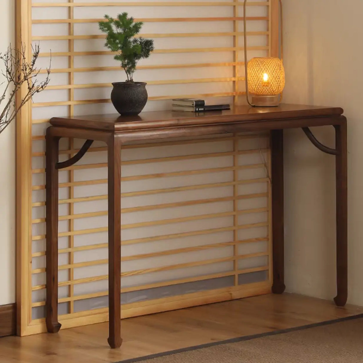 Rustic Entryway Auburn Elm Wood Standard Console Table Image - 4