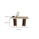 Rustic Entryway Wood Pedestal Beige Stone Top Console Table Image - 10