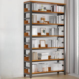 Rustic Espresso Metal Open-Back Display Tall Bookcase Image - 1