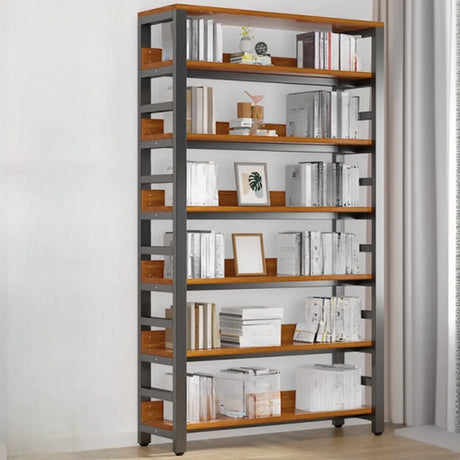 Rustic Espresso Metal Open-Back Display Tall Bookcase Image - 1