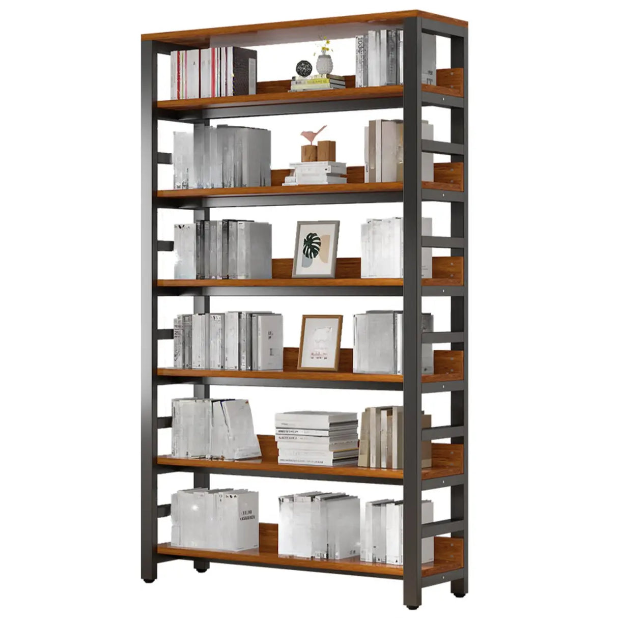 Rustic Espresso Metal Open-Back Display Tall Bookcase Image - 10