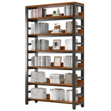 Rustic Espresso Metal Open-Back Display Tall Bookcase Image - 10