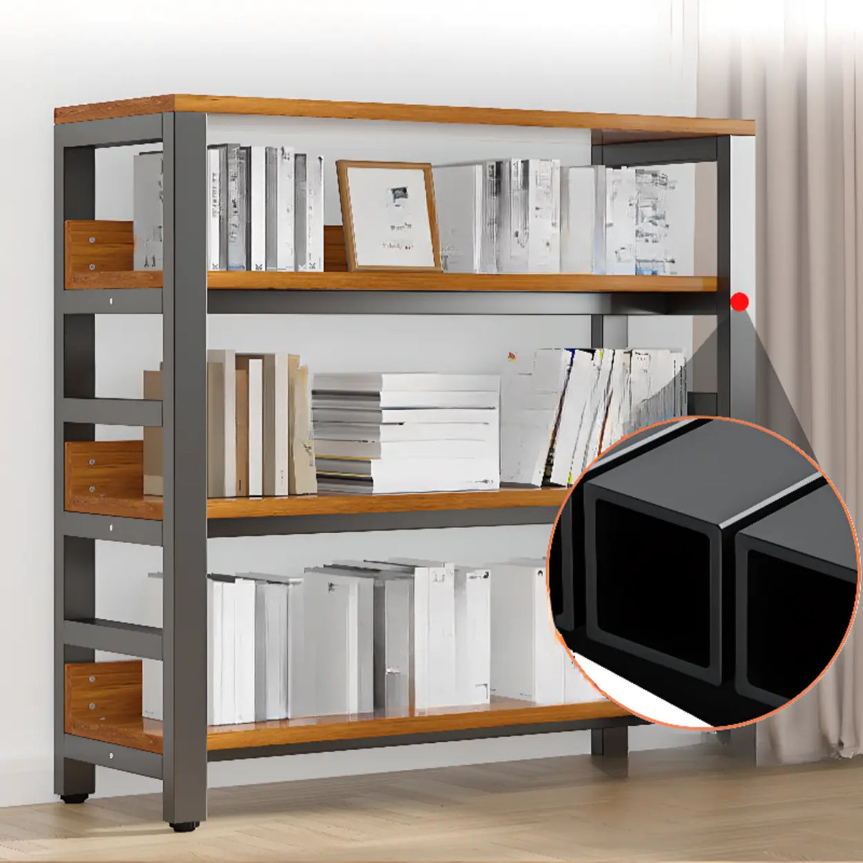 Rustic Espresso Metal Open-Back Display Tall Bookcase Image - 12