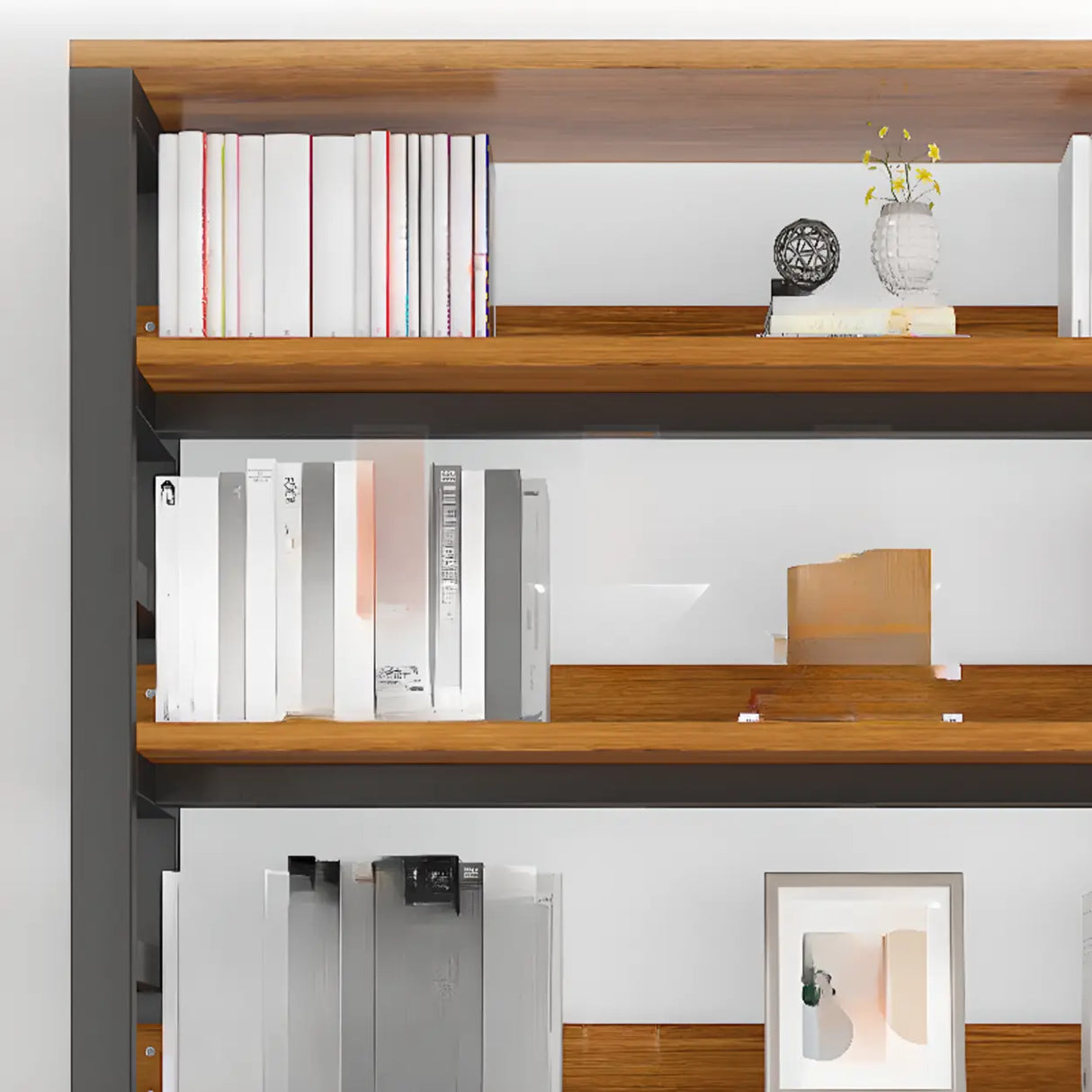 Rustic Espresso Metal Open-Back Display Tall Bookcase Image - 13