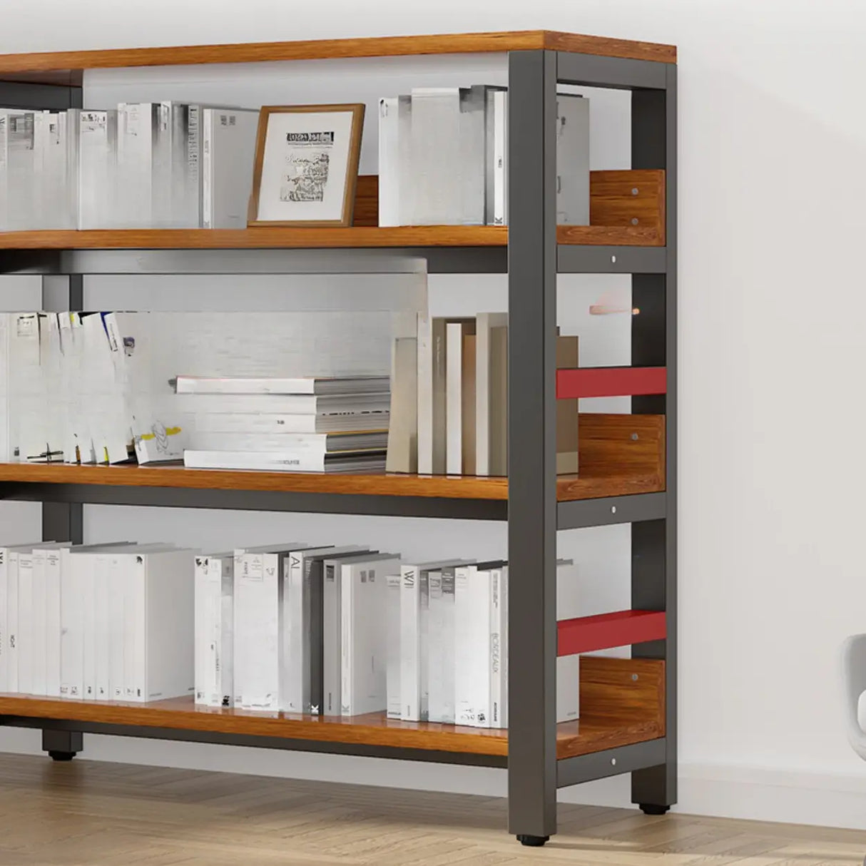 Rustic Espresso Metal Open-Back Display Tall Bookcase Image - 15