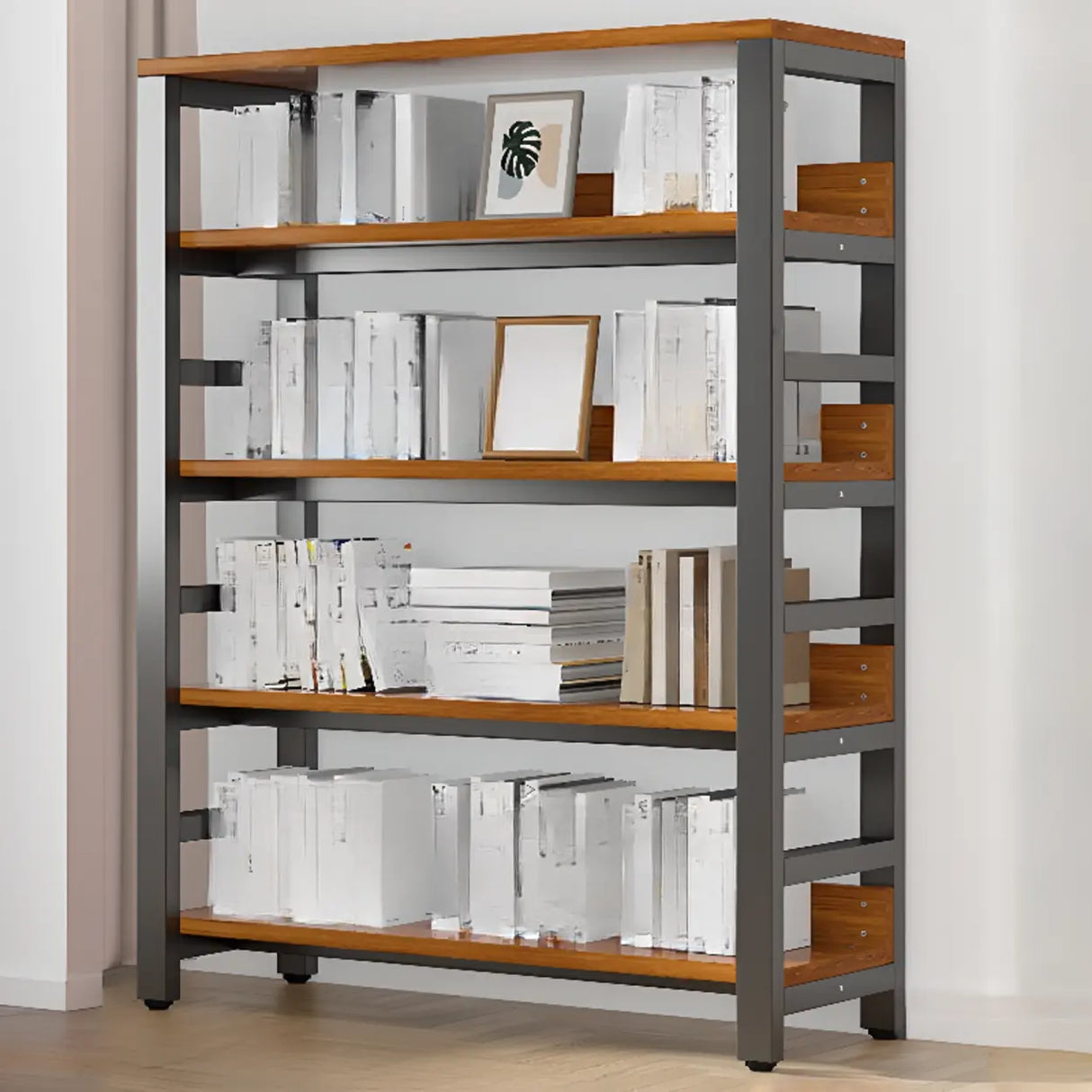 Rustic Espresso Metal Open-Back Display Tall Bookcase Image - 2