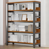 Rustic Espresso Metal Open-Back Display Tall Bookcase Image - 2