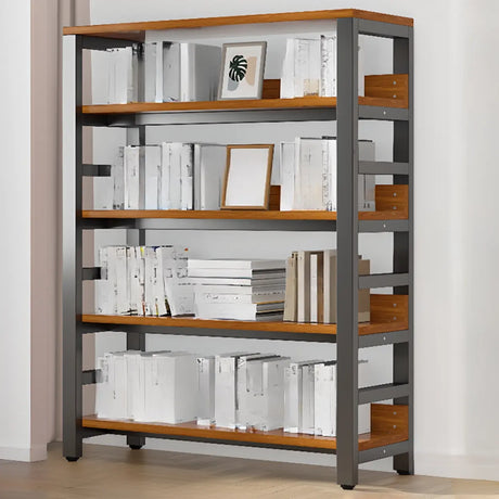 Rustic Espresso Metal Open-Back Display Tall Bookcase Image - 2