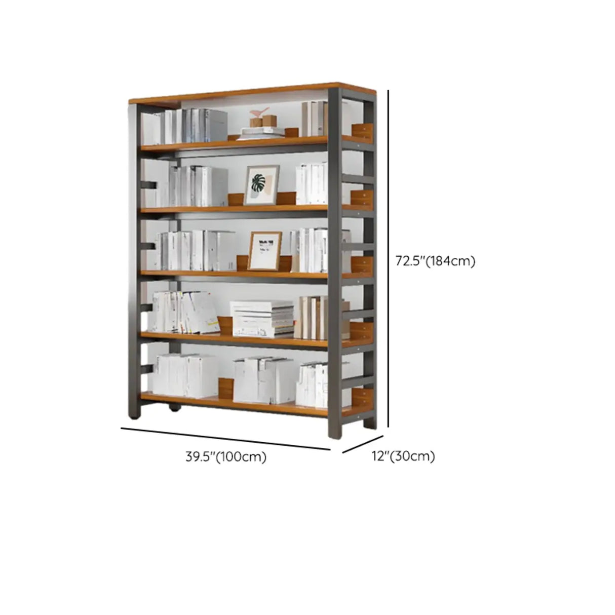 Rustic Espresso Metal Open-Back Display Tall Bookcase Image - 20