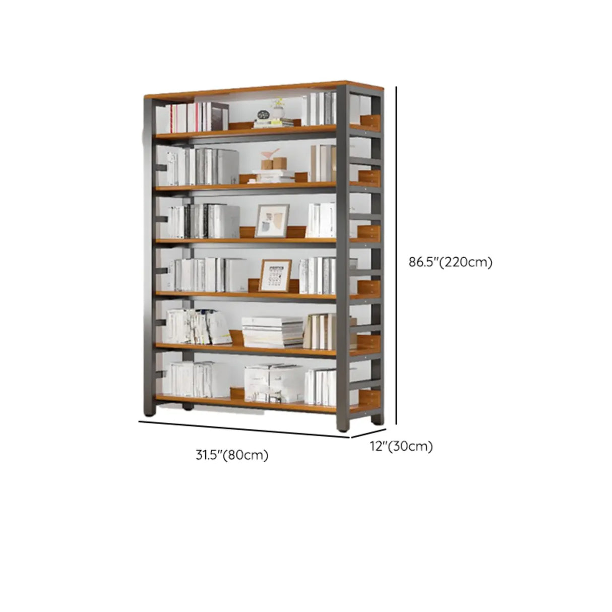 Rustic Espresso Metal Open-Back Display Tall Bookcase Image - 25