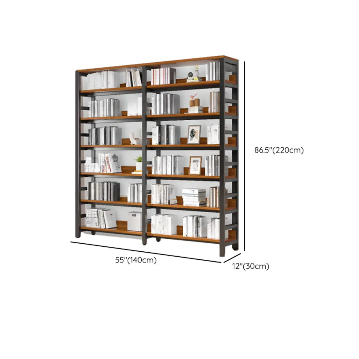 Rustic Espresso Metal Open-Back Display Tall Bookcase Image - 30