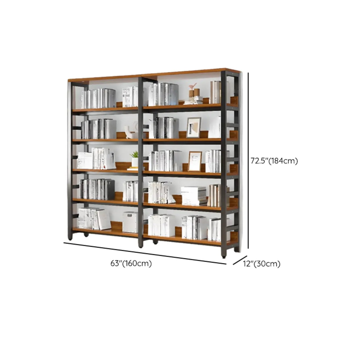 Rustic Espresso Metal Open-Back Display Tall Bookcase Image - 32