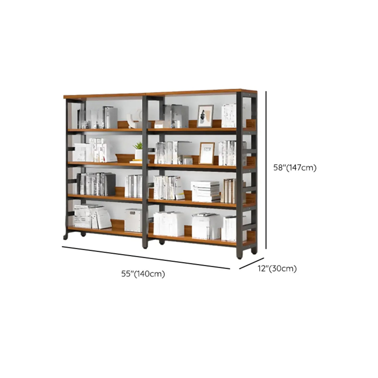 Rustic Espresso Metal Open-Back Display Tall Bookcase Image - 36