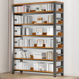 Rustic Espresso Metal Open-Back Display Tall Bookcase Image - 6