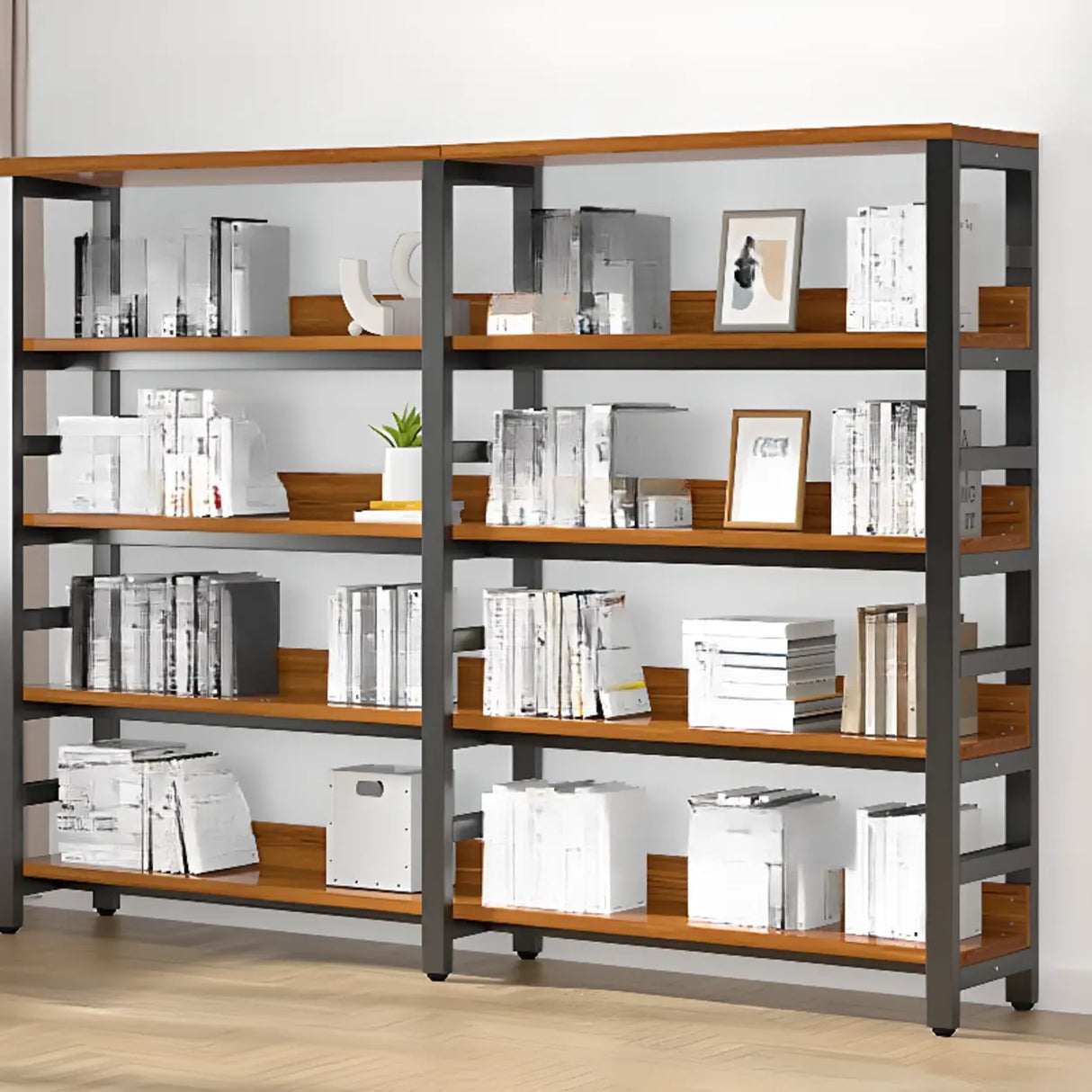 Rustic Espresso Metal Open-Back Display Tall Bookcase Image - 7