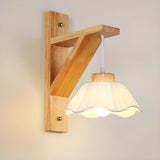 Rustic Fabric Lampshade Wood Geometric Wall Sconce Image - 10