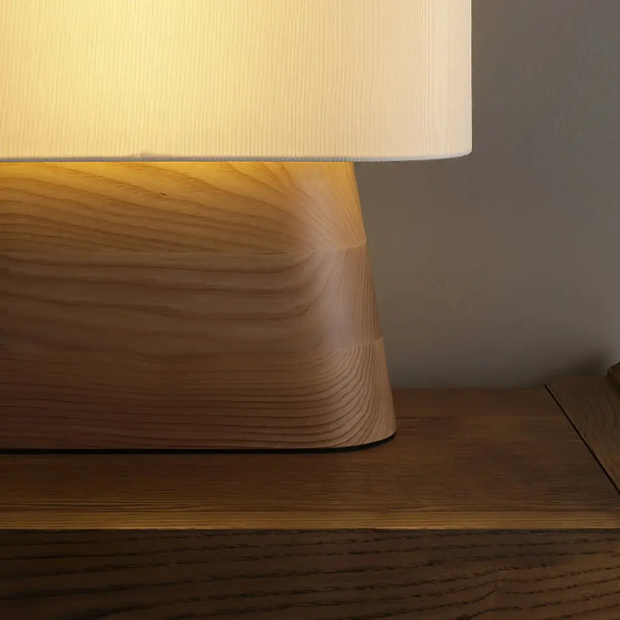 Rustic Fabric Oval Shade Wood Base Table Lamp Image - 11