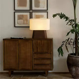 Rustic Fabric Oval Shade Wood Base Table Lamp Image - 14