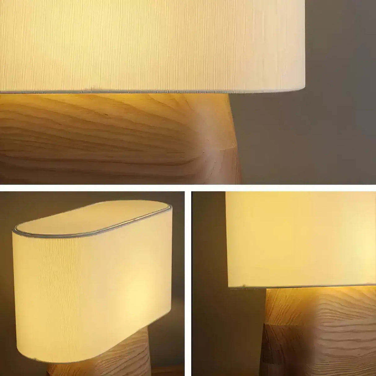 Rustic Fabric Oval Shade Wood Base Table Lamp Image - 15