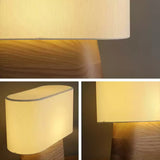 Rustic Fabric Oval Shade Wood Base Table Lamp Image - 15
