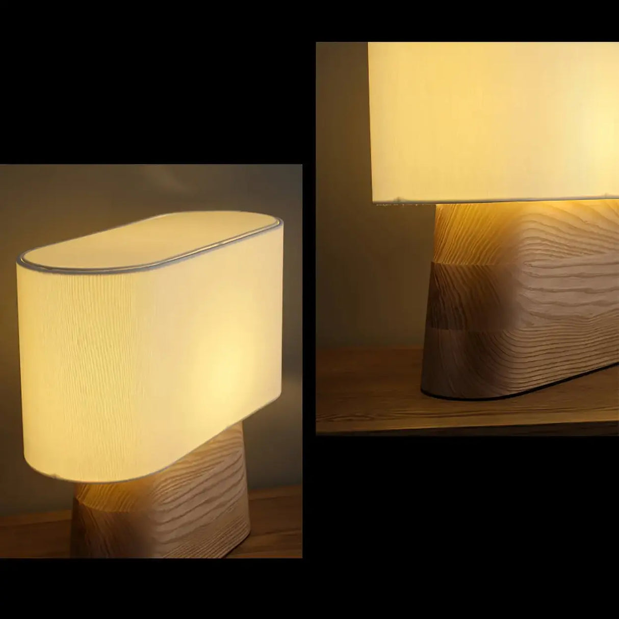 Rustic Fabric Oval Shade Wood Base Table Lamp Image - 20