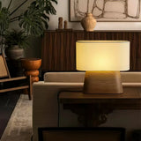 Rustic Fabric Oval Shade Wood Base Table Lamp Image - 21
