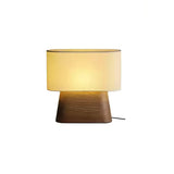 Rustic Fabric Oval Shade Wood Base Table Lamp Image - 6