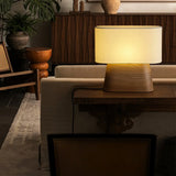 Rustic Fabric Oval Shade Wood Base Table Lamp Image - 7