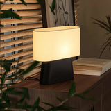 Rustic Fabric Oval Shade Wood Base Table Lamp Image - 8