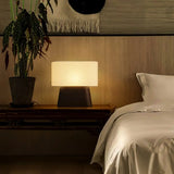 Rustic Fabric Oval Shade Wood Base Table Lamp Image - 9