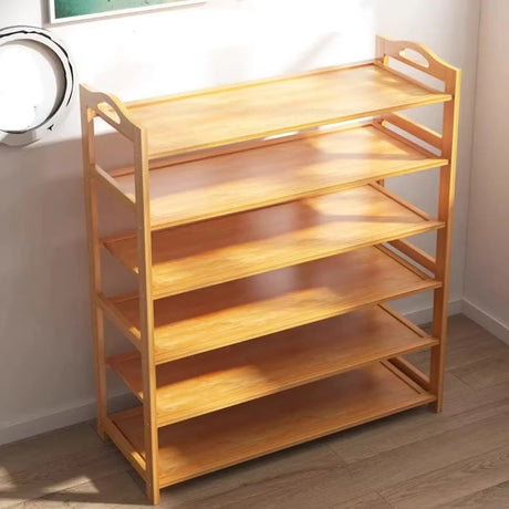 Rustic Five-Tier Natural Bamboo Shoe Rack Entryway Image - 1