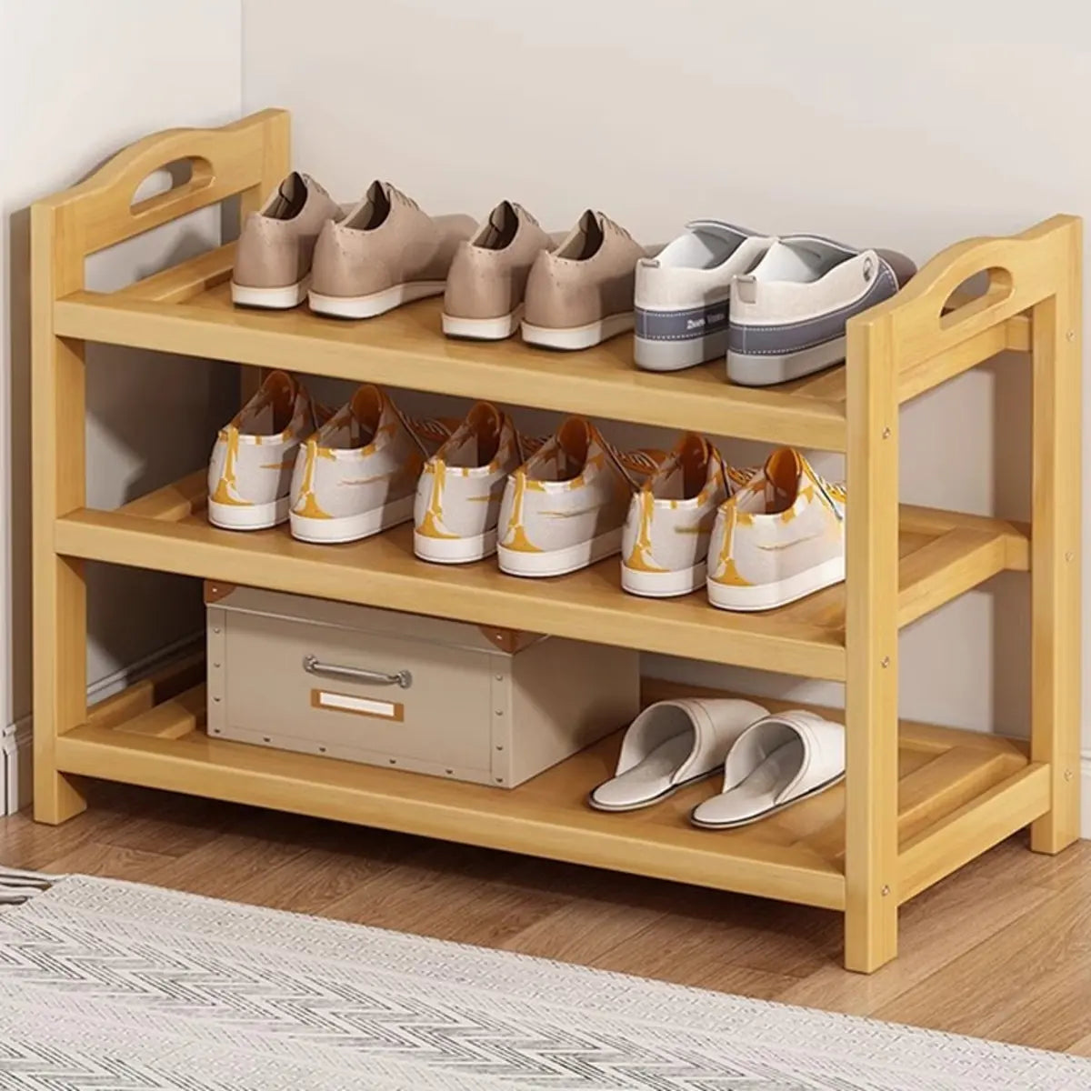 Rustic Five-Tier Natural Bamboo Shoe Rack Entryway Image - 10