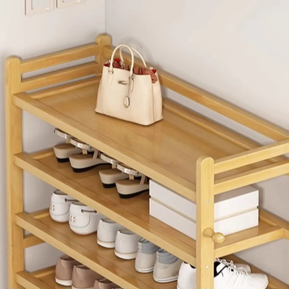 Rustic Five-Tier Natural Bamboo Shoe Rack Entryway Image - 12