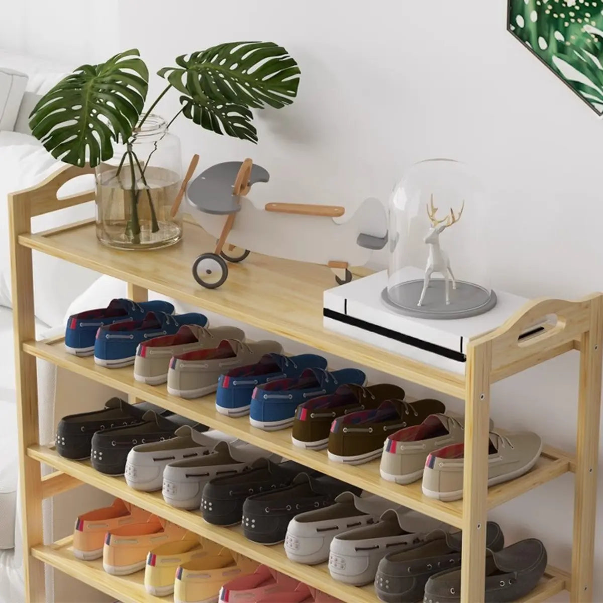 Rustic Five-Tier Natural Bamboo Shoe Rack Entryway Image - 14