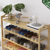 Rustic Five-Tier Natural Bamboo Shoe Rack Entryway Image - 14
