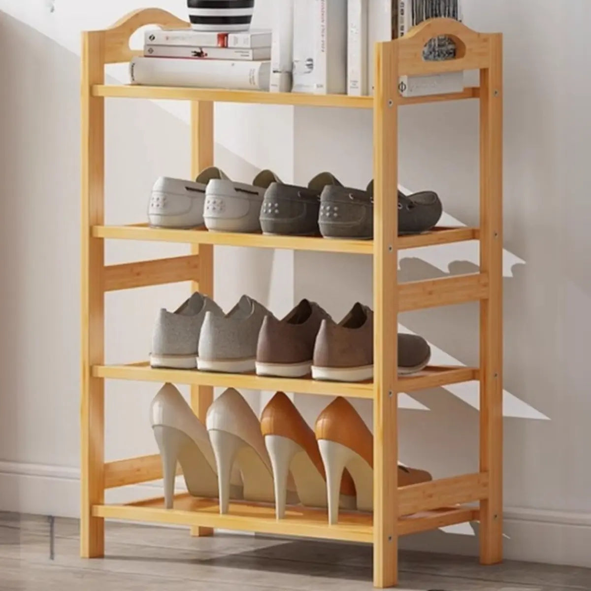 Rustic Five-Tier Natural Bamboo Shoe Rack Entryway Image - 16