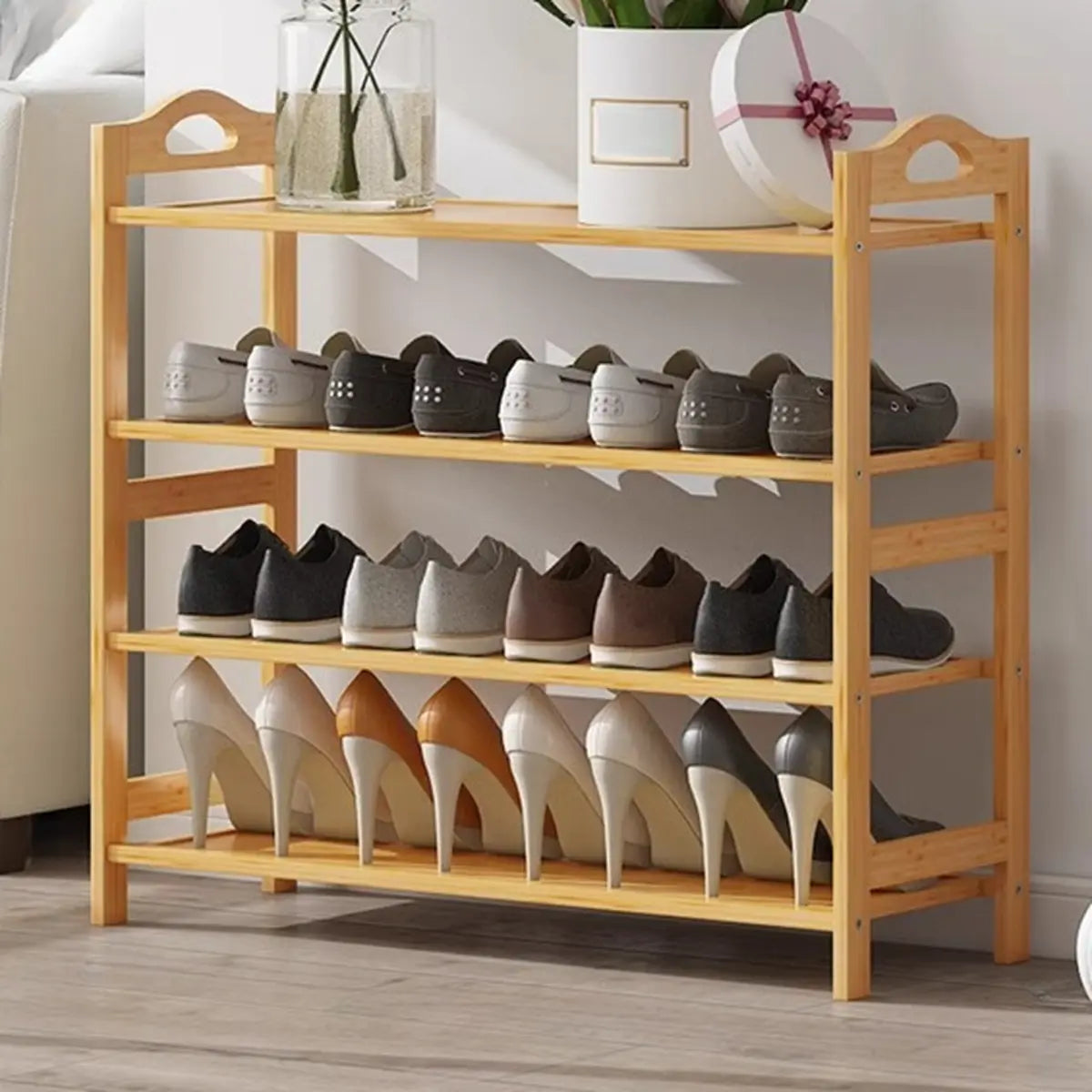 Rustic Five-Tier Natural Bamboo Shoe Rack Entryway Image - 21