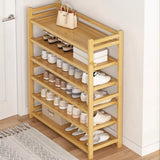 Rustic Five-Tier Natural Bamboo Shoe Rack Entryway Image - 3
