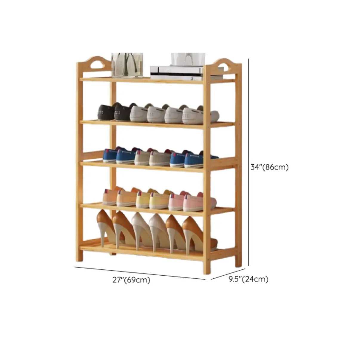 Rustic Five-Tier Natural Bamboo Shoe Rack Entryway Image - 33