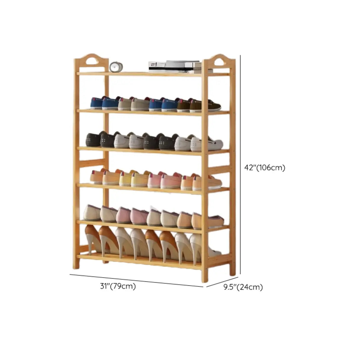 Rustic Five-Tier Natural Bamboo Shoe Rack Entryway Image - 36