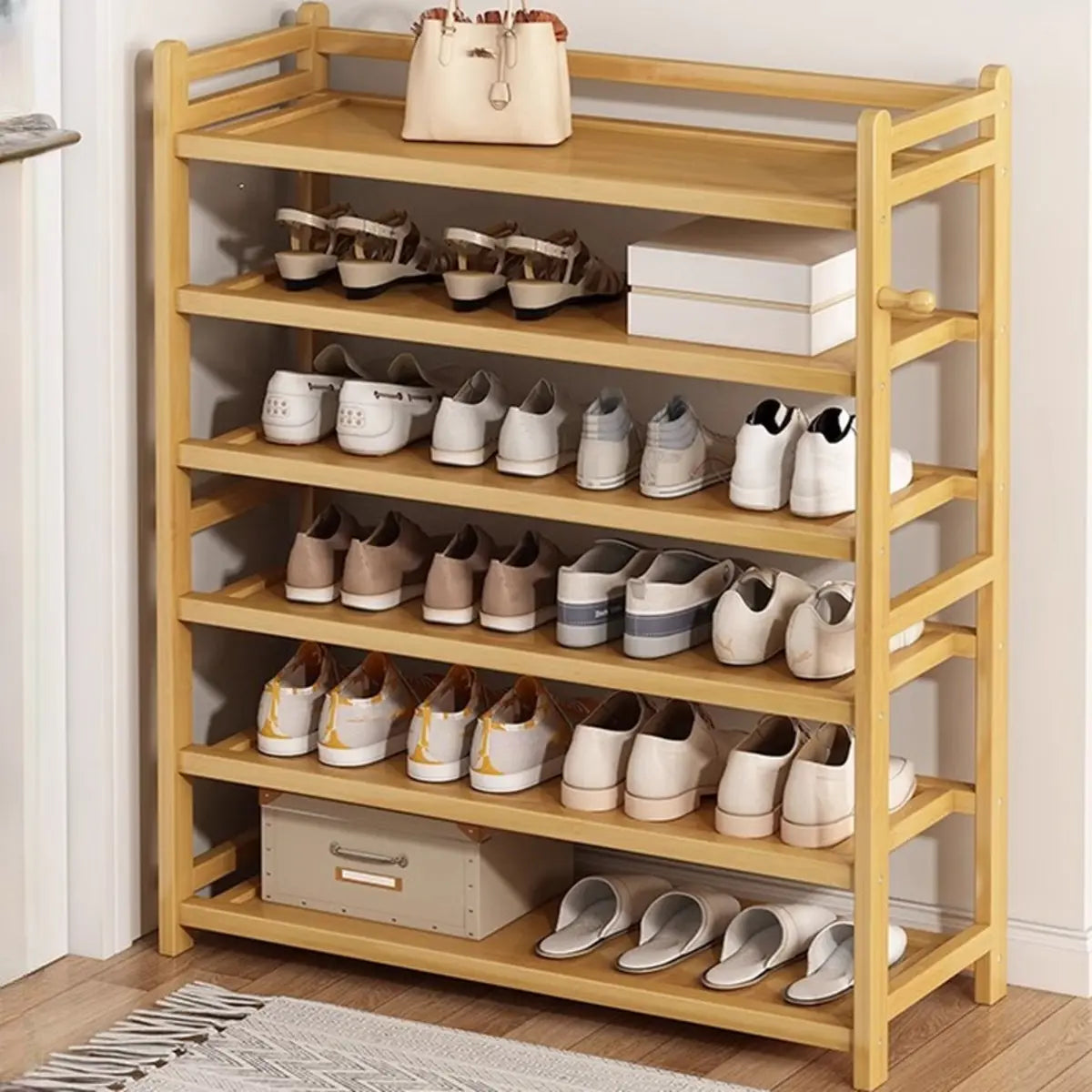 Rustic Five-Tier Natural Bamboo Shoe Rack Entryway Image - 4