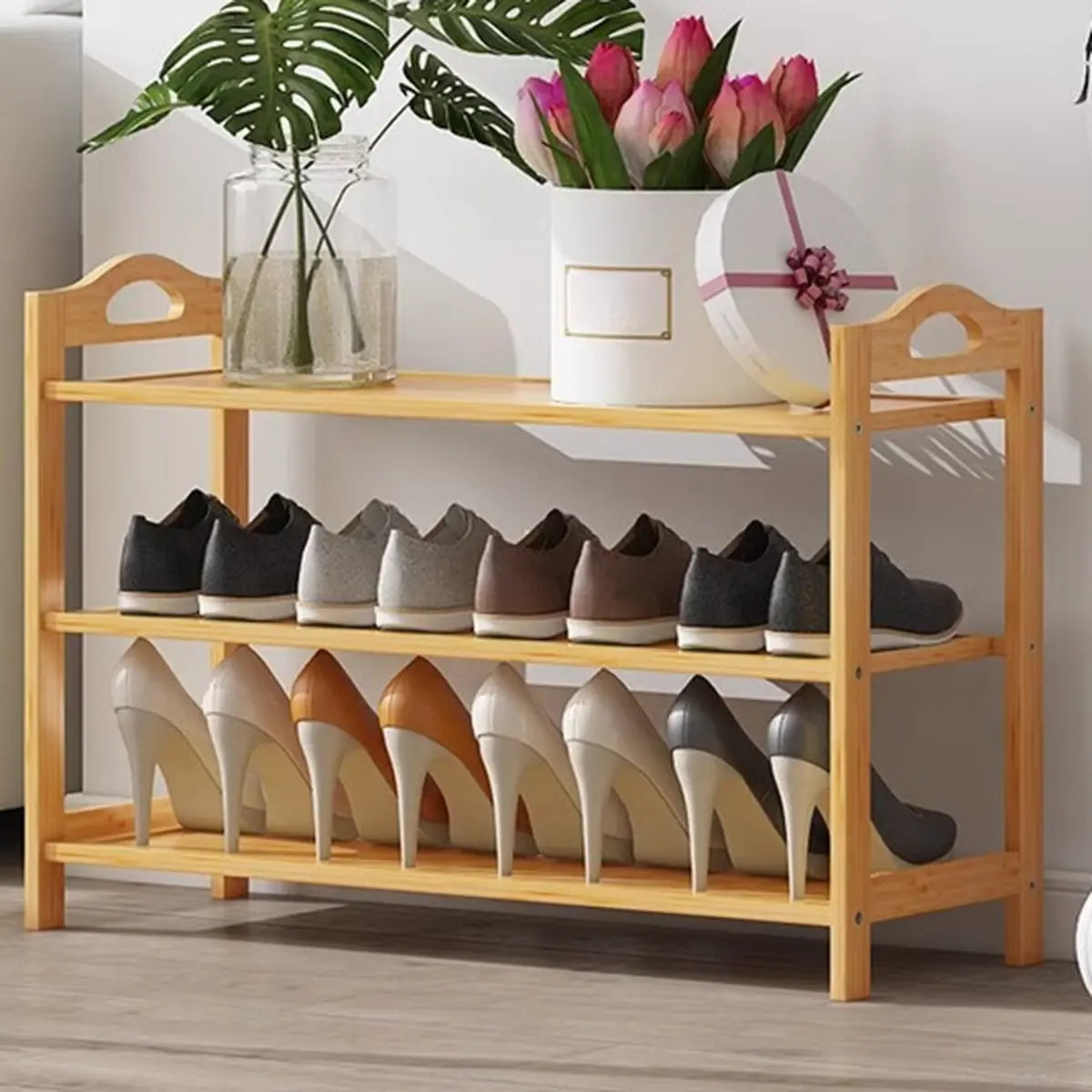 Rustic Five-Tier Natural Bamboo Shoe Rack Entryway Image - 7