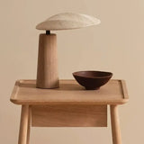 Rustic Flax Cone Shade Natural Wood Plug In Table Lamp Image - 5