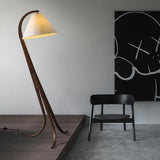 Rustic Foot Switch Fabric Cone Wood Curved Tripod Floor Lamp Image - 1