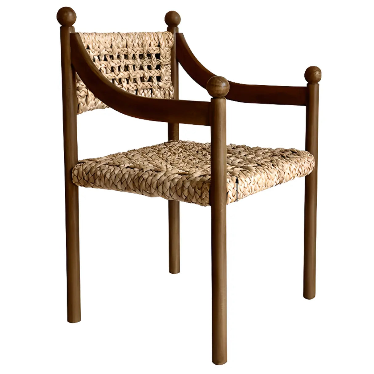 Rustic Handwoven Braided Rope Wood Open Back Dining Chair Image - 2