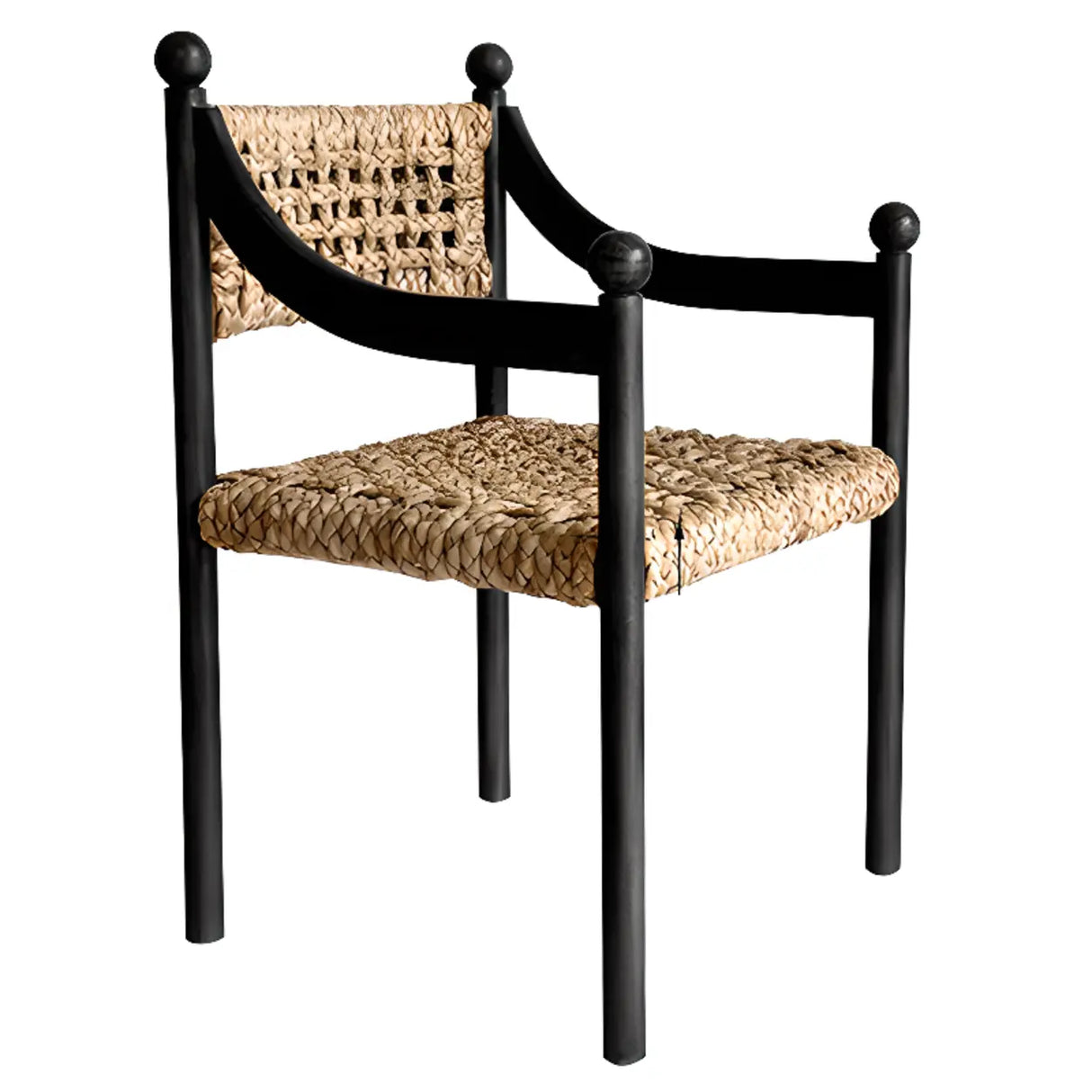 Rustic Handwoven Braided Rope Wood Open Back Dining Chair Image - 3