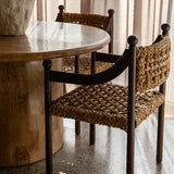 Rustic Handwoven Braided Rope Wood Open Back Dining Chair Image - 8